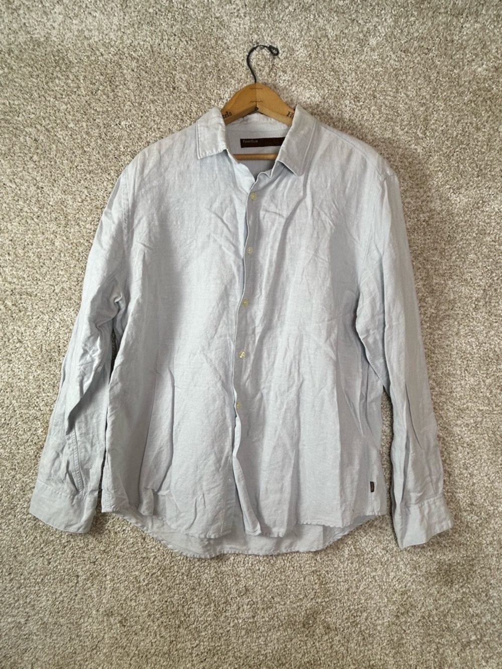 Perry Ellis Men’s Light Blue Linen Blend Long Sleeve Button Up Shirt Size L